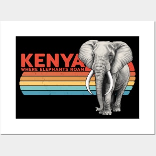 Elephant Kenya Vintage Sunset Posters and Art